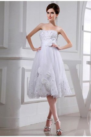 Abito da Sposa con Perline con Applique Alta Vita Principessa Al Ginocchio - Foto 1