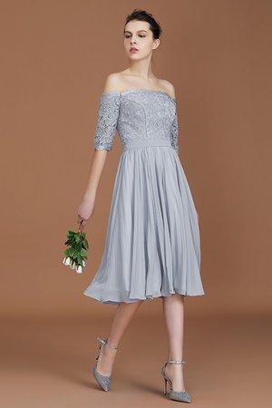 Schön Kurze Ärmeln A-Linie Wadenlanges Brautjungfernkleid aus Chiffon - Bild 1