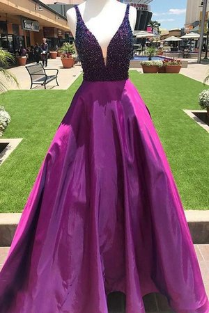 Perlenbesetztes Prinzessin Beliebt Ärmelloses Satin Ballkleid - Bild 1