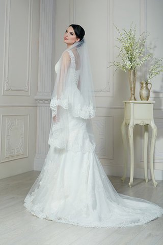 Robe de mariée de sirène de col en v manche nulle cordon avec perle - Photo 2