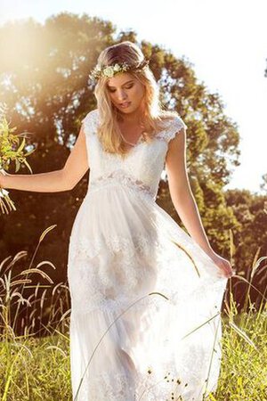 Plissiertes A-Line schwingendes langes prächtiges Brautkleid mit gekappten Ärmeln - Bild 4
