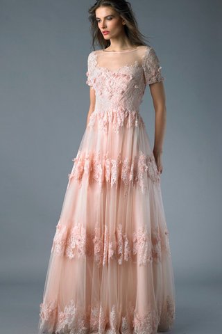 Robe de bal naturel ligne a avec manche courte fermeutre eclair longueru au niveau de sol - Photo 1