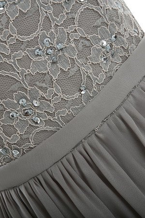 Chiffon natürliche Taile Perlenbesetztes formelles schlichtes Abendkleid mit Bordüre - Bild 3