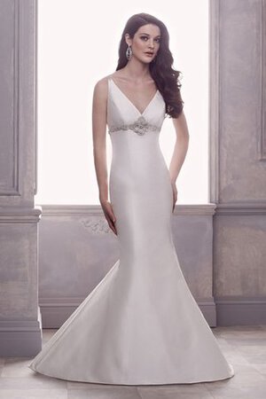 Robe de mariée modeste décolleté dans le dos avec sans manches de sirène de traîne courte - Photo 1