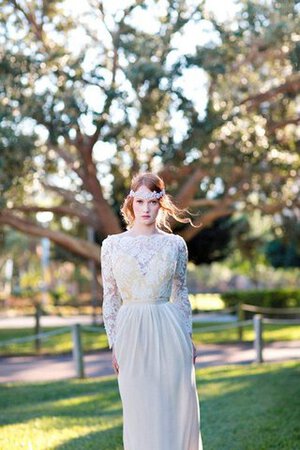 Vestido de Novia de Mangas Illusion de Plisado de Hasta el suelo de Espalda Descubierta - Foto 3
