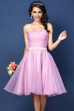 Ärmelloses Normale Taille Plissiertes Trägerloser Ausschnitt Brautjungfernkleid aus Satin - Bild 22