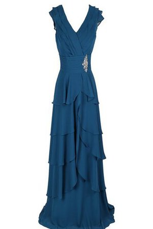 Robe demoiselle d'honneur v encolure fermeutre eclair avec gradins en chiffon jusqu'au sol - Photo 2