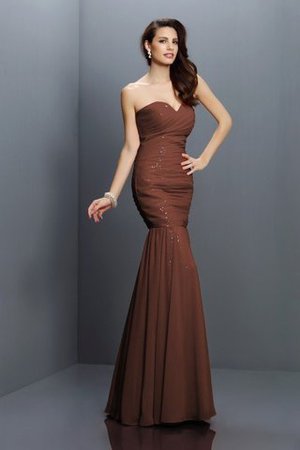 Chiffon Plissiertes Bodenlanges Brautjungfernkleid mit Herz-Ausschnitt mit Empire Taille - Bild 7