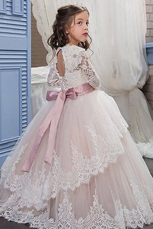 Juwel Ausschnitt Tüll Langärmeliges Duchesse-Linie Blumenmädchenkleid mit Bordüre - Bild 2