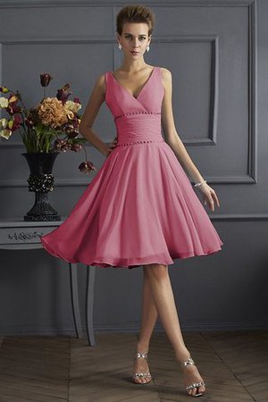 Ärmelloses Plissiertes Mini Knielanges Brautjungfernkleid mit Natürlicher Taille - Bild 28