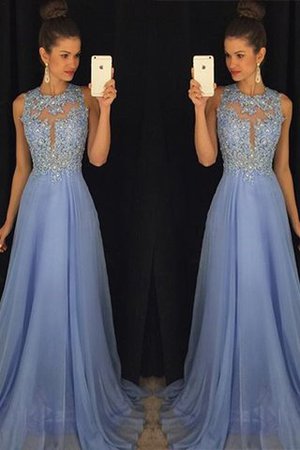 Robe de soirée longue ligne a appliques avec chiffon encolure ronde - Photo 2
