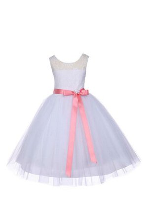 Abito da Cerimonia Bambini Naturale A Terra con Fiocco Tondo in Tulle A-Line - Foto 1
