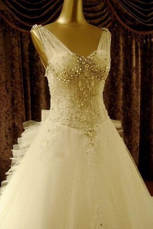 Abito da Sposa Allacciato con Fiocco moda Coda A Strascico Corto Senza Maniche in pizzo - Foto 3
