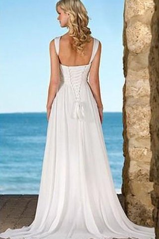 Abito da Sposa con Applique Senza Maniche in Chiffon Tubino Spazzola Treno a riva - Foto 2
