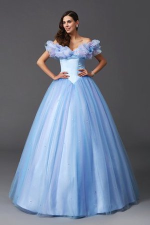 Robe de quinceanera naturel longue d'epaule ecrite manche nulle avec perle - Photo 1