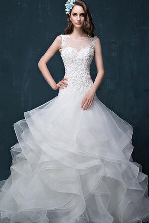 Spitze Perlenbesetztes Tüll Brautkleid mit Bordüre mit Blume - Bild 1