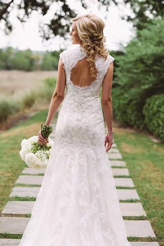 Robe de mariée chic appliques de traîne moyenne v encolure avec manche courte - Photo 2