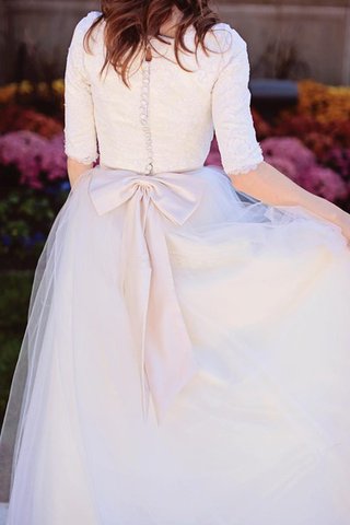 Tüll A-Line Schaufel-Ausschnitt legeres konservatives Brautkleid mit Knöpfen - Bild 2