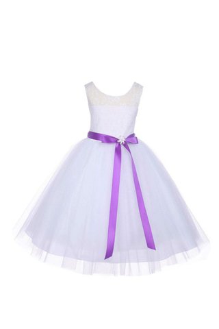 Abito da Cerimonia Bambini Naturale A Terra con Fiocco Tondo in Tulle A-Line - Foto 2