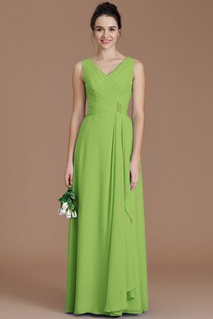Gerüschtes V-Ausschnitt Bodenlanges Brautjungfernkleid aus Chiffon ohne Ärmeln - Bild 19