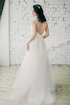 Sweep Zug Strand A-Line romantisches Brautkleid mit Schaufel Ausschnitt mit Applikation - Bild 3
