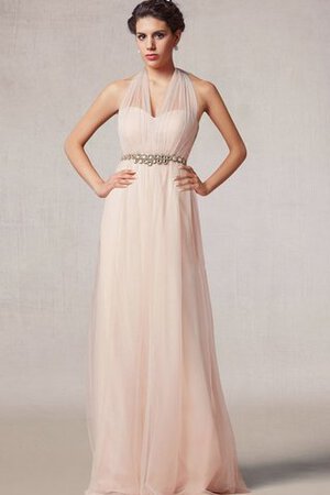 Robe demoiselle d'honneur naturel plissé fermeutre eclair avec perle de dos nu - Photo 1