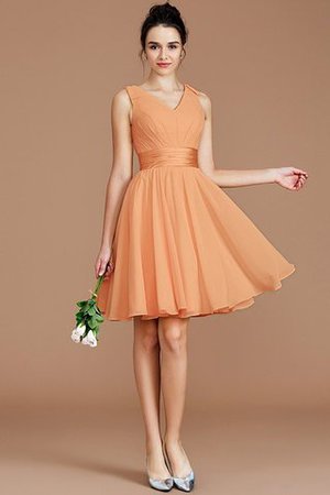 Normale Taille Ärmelloses Kurzes Brautjungfernkleid mit Gürtel mit Schleife - Bild 24