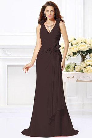Robe demoiselle d'honneur naturel longue avec fleurs manche nulle de col en v - Photo 5