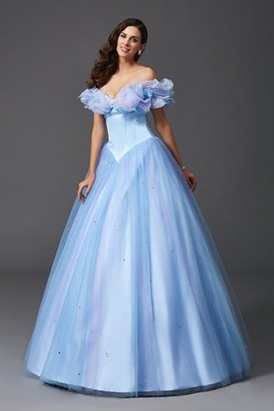 Robe de quinceanera naturel longue d'epaule ecrite manche nulle avec perle - Photo 4