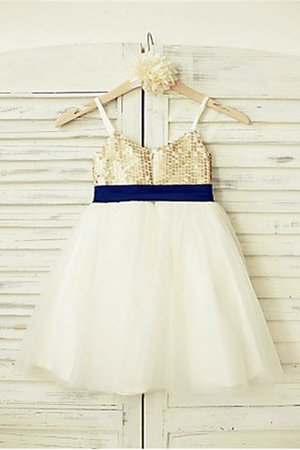 Robe de cortège enfant brillant naturel ligne a en tulle bretelles spaghetti - Photo 3
