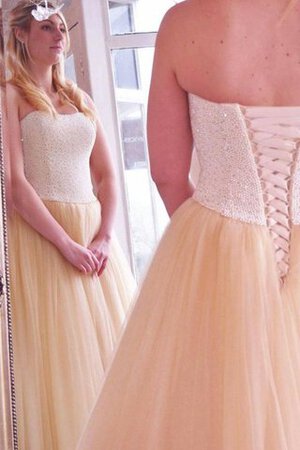 Tüll Perlenbesetztes trägerlos A-Linie Ärmellos Brautkleid mit Rücken Schnürung - Bild 4
