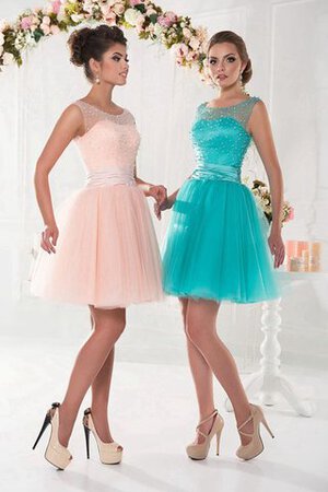 Ärmelloses Tüll normale Taille Perlenbesetztes Juwel Ausschnitt mini Abiballkleid - Bild 1