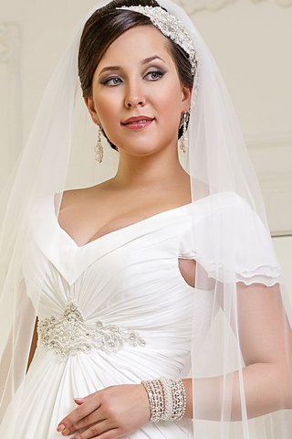 Robe de mariée romantique de traîne courte v encolure avec perle de tour de ceinture en haute - Photo 2