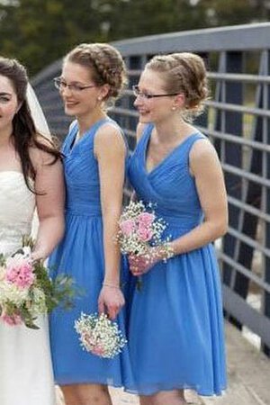 Sencillo Vestido de Dama de Honor en Gasa de Hasta la Rodilla de Plisado - Foto 2