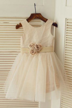 Robe de cortège enfant naturel textile en tulle avec ruban a-ligne de princesse - Photo 1