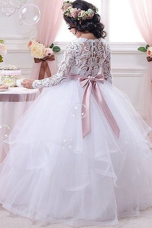 Lange Ärmeln Natürliche Taile Duchesse-Linie Bodenlanges Blumenmädchenkleid mit Bordüre - Bild 2