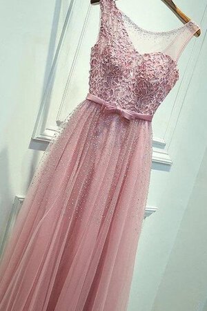 Schaufel-Ausschnitt Ärmelloses a linie Tüll Organza Brautjungfernkleid mit Bordüre - Bild 1
