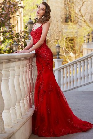 Meerjungfrau Stil Normale Taille Sittsames Ballkleid aus Tüll mit Applikation - Bild 5