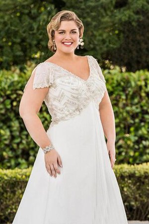 Robe de mariée naturel de traîne courte avec perle ligne a avec lacets - Photo 4