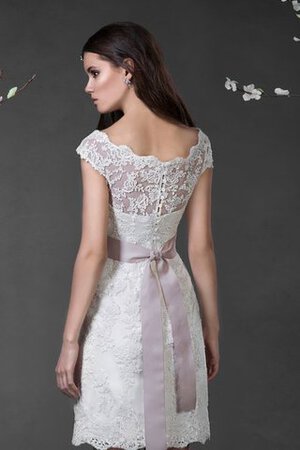 Abito da Sposa A Terra con Applique Corto Coda A Strascico Cappella in Pizzo Cappellino - Foto 4