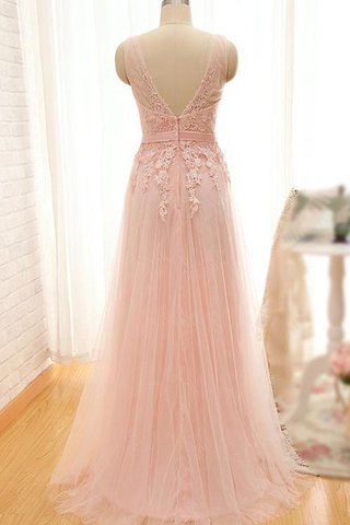 Vestido de Dama de Honor en Tul de Apliques de Natural de Hasta el suelo de Escote en V - Foto 2