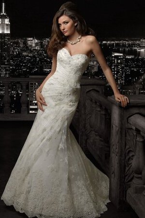 Robe de mariée de traîne mi-longue avec fronce cordon de sirène avec fleurs - Photo 1