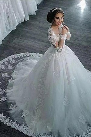 Abito da sposa largo popolare lusso romantico con piega con maniche lunghe - Foto 3