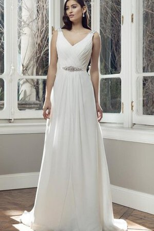 Robe de mariée naturel plissé gaine en chiffon de col en v - Photo 1
