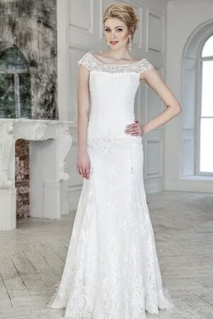 Robe de mariée modeste de traîne courte col u profond de fourreau avec perle - Photo 1
