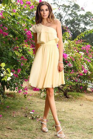 One Schulter Natürliche Taile Chiffon A-Linie Kurzes Brautjungfernkleid - Bild 6