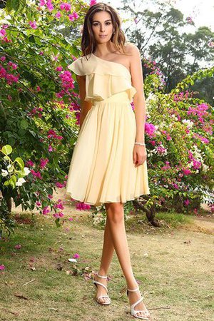 Robe demoiselle d'honneur naturel bref avec chiffon ligne a d'épaule asymétrique - Photo 6