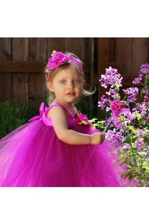 Abito da Cerimonia Bambini Senza Maniche alta vita in Tulle con Fiore con Piega A Terra - Foto 3