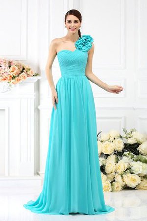 Robe demoiselle d'honneur plissage avec fleurs avec chiffon ligne a au drapée - Photo 1