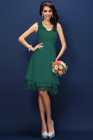 Satin V-Ausschnitt A-Linie Normale Taille Brautjungfernkleid mit Bordüre - Bild 9